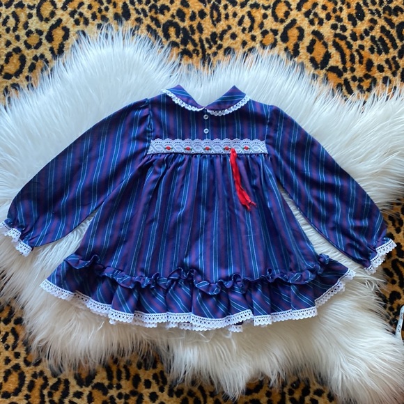 Vintage 70s Miniatures in Fashion striped lace tiered collared dress 3/4T - Picture 1 of 10